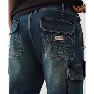 True Religion Men's Denim Cargo Pants Medium Amber Nights Wash Size 36 New